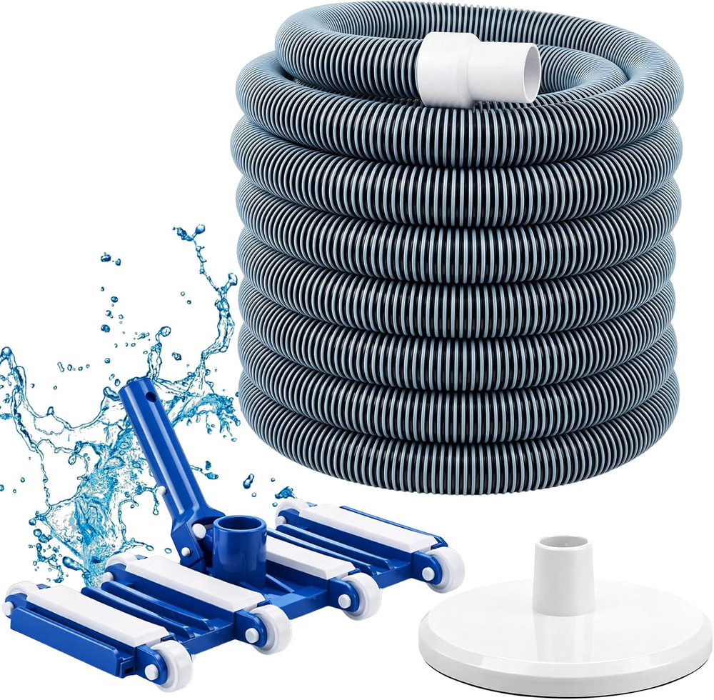 3 Pcs Pool Cleaning Kit 14&Prime; Vacuum Head with Flexible Wheels, 1-1/2 x 18ft Hoses