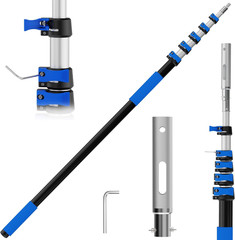 Pool Pole, 3-12FT Telescoping Swimming Pool Cleaning Pole, Upgraded Aluminum Ext