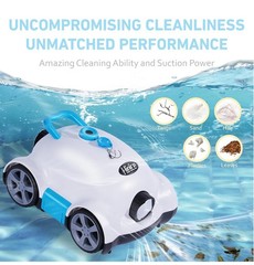 Cordless Robotic Pool Cleaner,Automatic Pool Vacuum Robot up to 2153 sq ft White