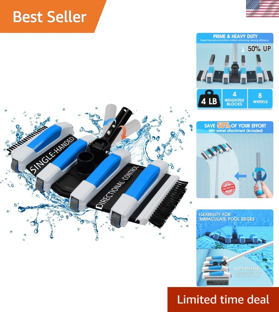 Enhanced Pool Vacuum Head with Direction-Control Handle – 17.5in Extra-Wide 4…