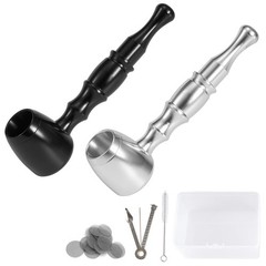 2-Pack Aluminum Alloy Tobacco Pipe Set, 10cm Portable Smoking Black&Silver