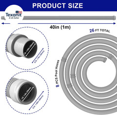 Professional Swimming Pool Vacuum Cleaner Hose -1.5” 8 Piece Hoses for Pool Vacu