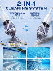 Grelawner Cordless Handheld Pool Vacuum for Above Ground Pool, White
