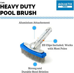 Heavy Duty 5&Prime; Pool Brush, Durable Stainless Steel Bristles, Aluminium Handle, Ta