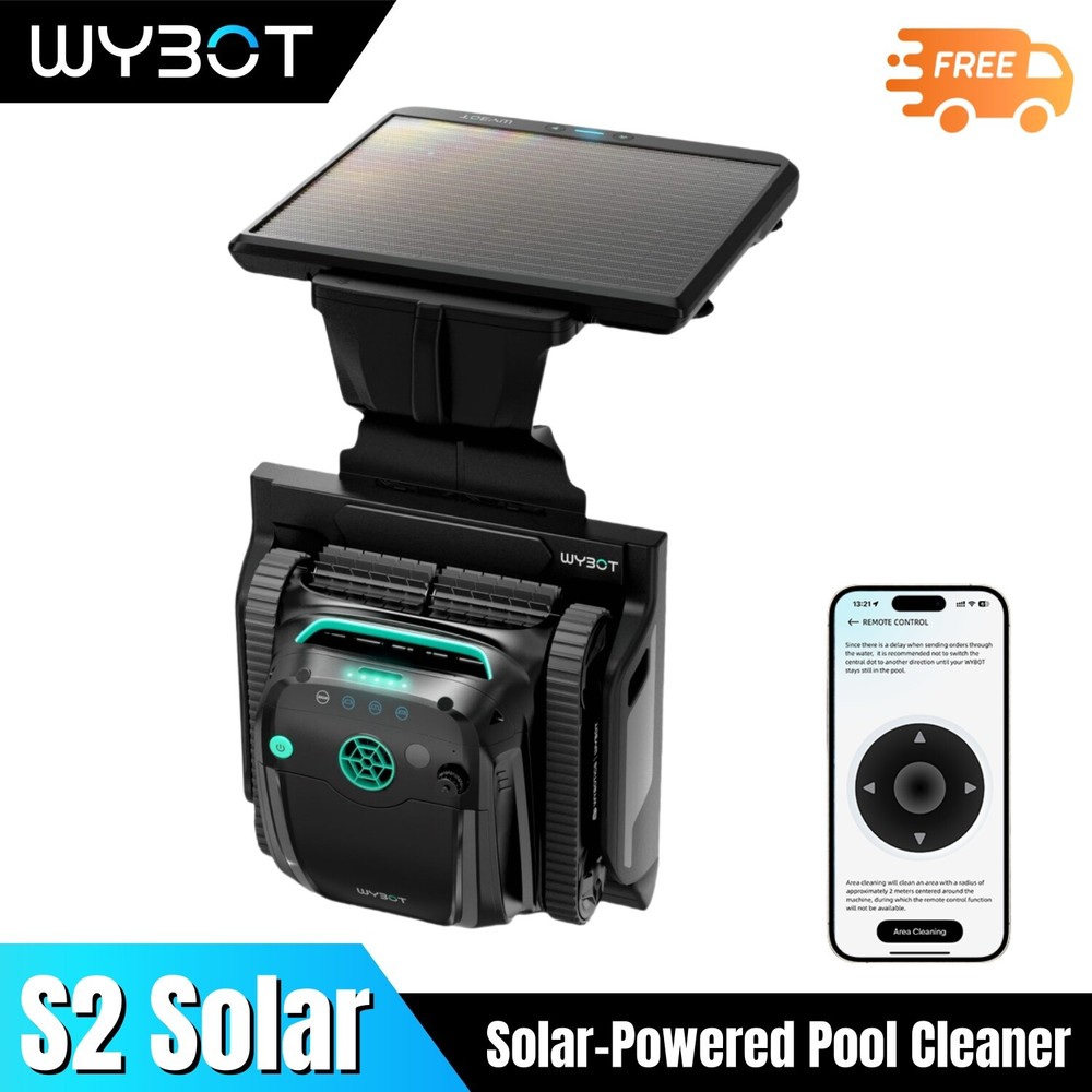 WYBOT S2 Solar Powered Pool Cleaner Wall Climbing Cordless Robotic Pool Robot
