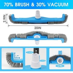 20&Prime; 2-in-1 Pool Brush Vacuum Head with Swivel Hose & Durable Nylon Bristles for
