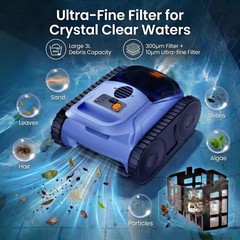 Seauto Cordless Robotic Pool Vacuum, Floor/Wall/Waterline Pool Cleaner 180-Min