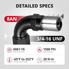 Crimp Swivel Hose End Fitting for CPE Braided Hose 8AN 90 Degree