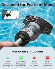 Foting Cordless Pool Vacuum For Above Ground Pool 19.5 Gpm All-Angle Headled