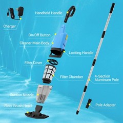 Hushlight Handheld Pool Vacuum For Above Ground Pool 4-Section Detachable Pole