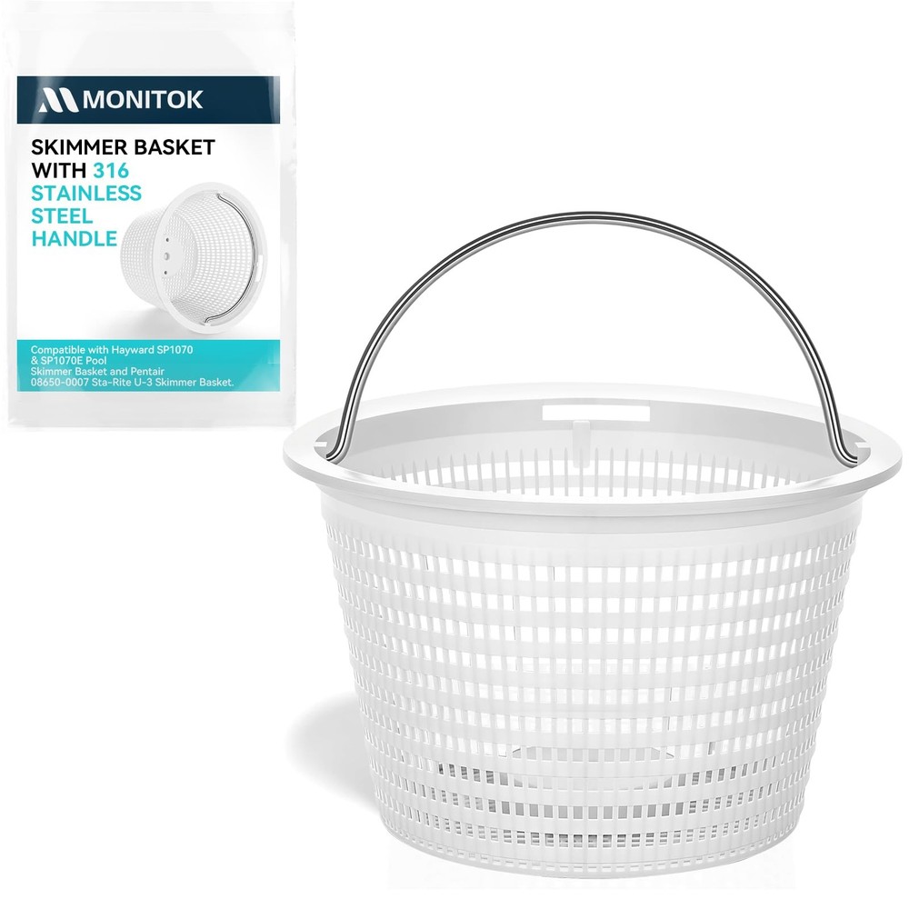 HeavyDuty Pool Skimmer Basket with Stainless Steel Handle, Fits Hayward &