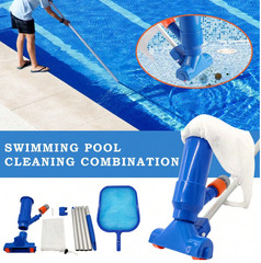 Portable Pool Vacuum Cleaner Jet Cleaning Kit Leaf Skimmer w 5 Poles