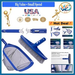 3 in 1 Pool Cleaning Kit with 50 Inch Aluminum Pole, Skimmer Net, Pool Brush,…