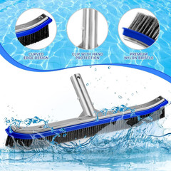 Pool Brush Head | 18&Prime; Heavy Duty Floor Brush | Stainless Steel Brush | Metal Poo