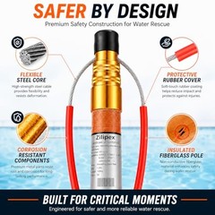 15FT Telescopic Pool Rescue Pole with Safety Hook, Fiberglass Water Safety