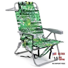 Palm Leaves Beach Chair Heavy Duty 330 lbs, 5-Position Lay Flat Folding