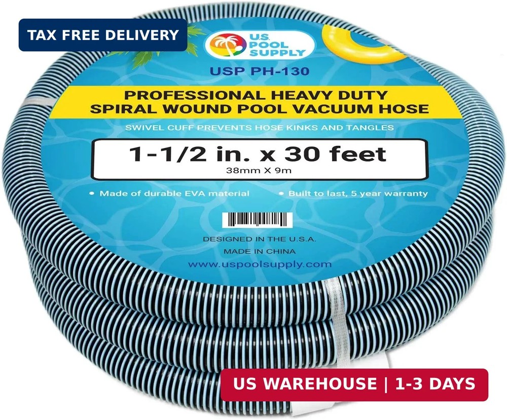 U.S. Pool Supply Pool Vacuum Hose – 1-1/2&Prime; x 30&prime; Professional Heavy Duty Pool Ho