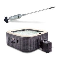Intex Handheld Pool Vacuum w/PureSpa Plus 4 Person Inflatable Hot Tub, Greystone