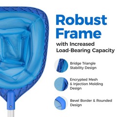 Aluminum Pool Skimmer 4 Section Pole, Fast Cleaning Net 57&Prime;, Blue