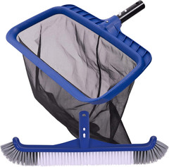 « Pool Skimmer Net & Brush Combo, Fine Mesh, 17.5 in Head, Wall Cleaner