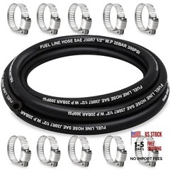 1/2 Inch ID Fuel Line, 10FT J30R7 NBR with 10 Clamps.