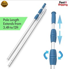12ft Telescopic Swimming Pool Pole – Pro Aluminum Handle, Adjustable, Heavy Duty