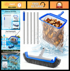3-in-1 Pool Cleaning Kit – Leaf Rake, Wall Brush & Pole for Easy Maintenance – A
