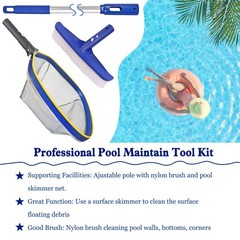 Swimming Pool Cleaning Kit – 14&Prime; Brush, 50&Prime; Telescopic Pole & Mesh Skimmer Net