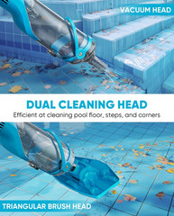 Cordless Pool Vacuum with Telescopic Pole, 18.5 GPM Powerful Suction, 1.5H Super