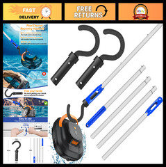 Adjustable Pool Cleaning Pole with 2 Hooks – 5.2ft for Robotic Cleaners, Skimmer