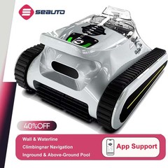 Seauto Cordless Robotic Pool Cleaner Wall & Waterline Cleaning Up to 2150 Sq.Ft