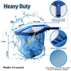 Pool Skimmer Net, Heavy Duty Leaf Rake Cleaning Tool, Fine Mesh Net Bag Catch…
