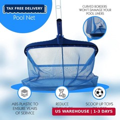 Pool Skimmer Net, Heavy Duty Leaf Rake Cleaning Tool, Fine Mesh Net Bag Catcher