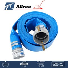 3&Prime; x 50ft Blue PVC Irrigation Discharge Hose W/Aluminum Connectors for Pools