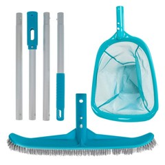Pool Maintenance Kit Leaf Skimmer Net Brush Telescopic Pole 3 Pc Cleaning Set