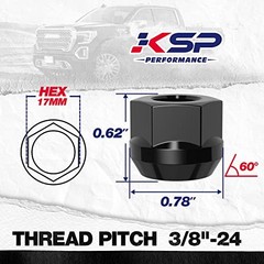 KSP 3/8&Prime;-24 Open Lug Nuts for ATV UTV Studs, 17mm Hex 3/8&Prime;-24-Hex 17mm Black