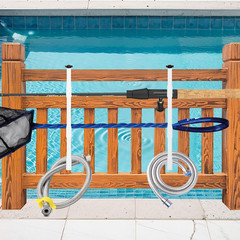 2Pcs White Pool Pole Hangers, Adjustable Heavy Duty Swimming Pool Fence Hooks fo