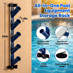 Pool Equipment Storage Rack – Pool Tool Organizer Holds Cleaning Accessories, Sk