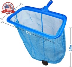 Poolvio Swimming Pool Skimmer Net, Fine Mesh Pool Leaf Rake Net with Double-Laye