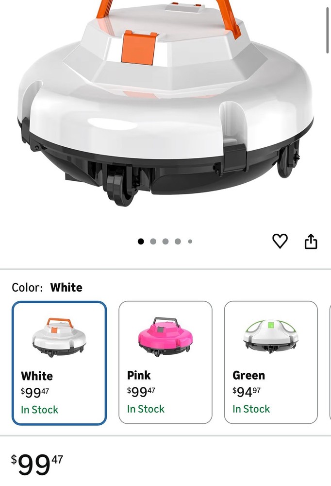 Cordless Robotic Pool Cleaner White 120 Mins Lightweight Self Parking