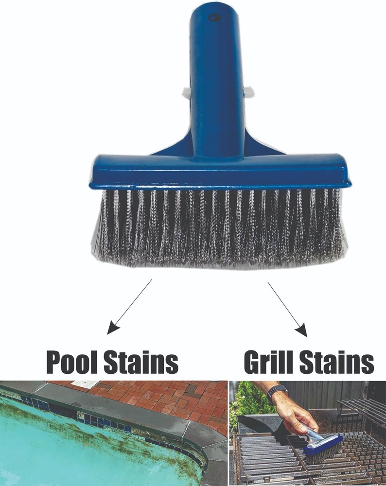 5&Prime; Heavy Duty Pool Brush for Stubborn Stains, Steel Bristles