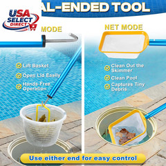 50In 2-In-1 Pool Skimmer Tool with Stainless Steel Hook & Fine Mesh Net