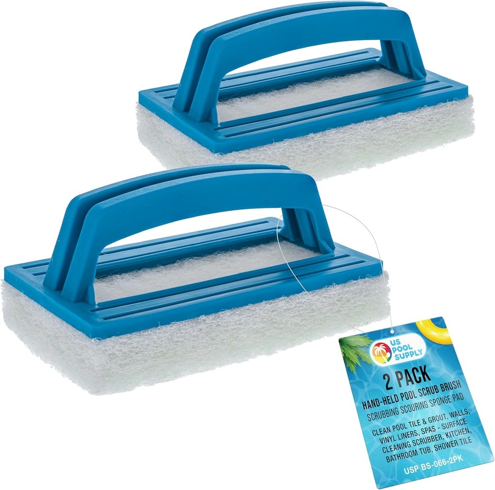 U.S. Pool Supply Hand-Held Scrub Brush 2 Pack – Pool Tile, Grout & Spa Cleaner