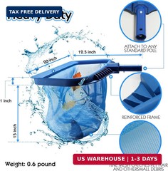 Pool Skimmer Net, Heavy Duty Leaf Rake Cleaning Tool, Fine Mesh Net Bag Catcher