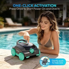 Cordless Robotic Pool Cleaner, Dual-Layer Filtration 100-Min, 860 Sq.Ft