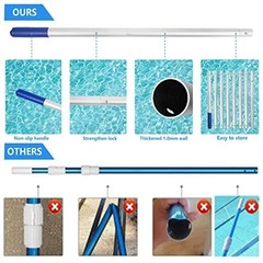 Pool Skimmer Net 17x16x17 Inch Fine Mesh Leaf Rake 3-10 ft Adjustable Aluminum