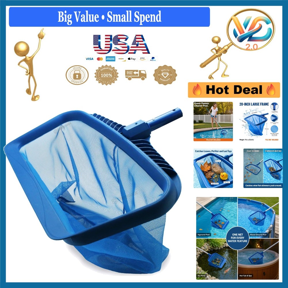 20-Inch Pool Skimmer Net Heavy-Duty Deep Mesh Leaf Rake for Inground Above Gr…