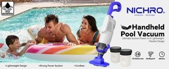 Nichro Cordless Pool Vacuum Cleaner, 60W Suction, Handheld with 63-Inch Pole, 18