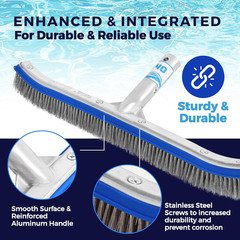 Heavy Duty Pool Brush – 18-Inch Extra-Wide Metal Brush Head with Stainless Steel