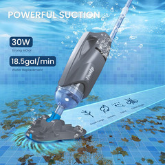 Cordless Pool Vacuum for Above Ground Pool with Telescopic Pole, 18.5 GPM Powerf